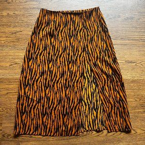 Boohoo Tiger Print Midi Skirt with Slit | Size : 6